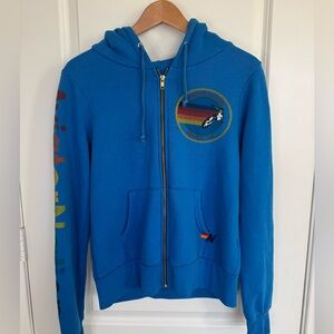 Aviator Nation Venice Logo Zip Up Hoodie In Blue XS